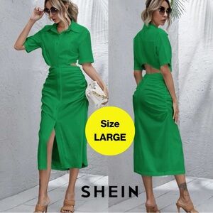 2/for $20 🪩 SHEIN 💚 Bright Kelly Green Button-Front Backless Shirtdress (Large)
